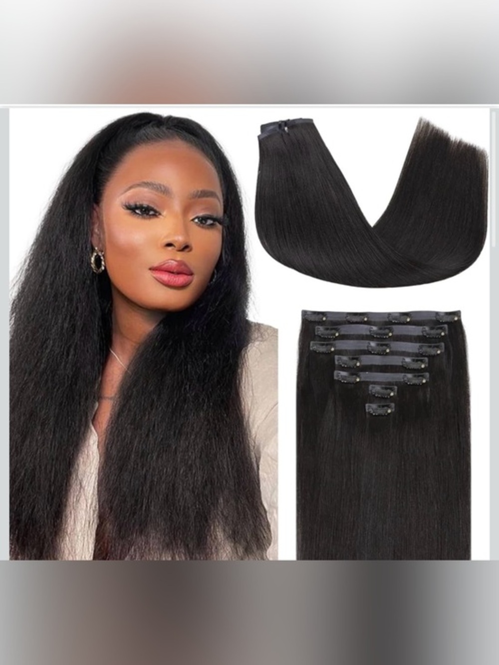 100% Remy Human Yaki Black Clip-In Human Hair Natural Straight Yaki Texture 18"